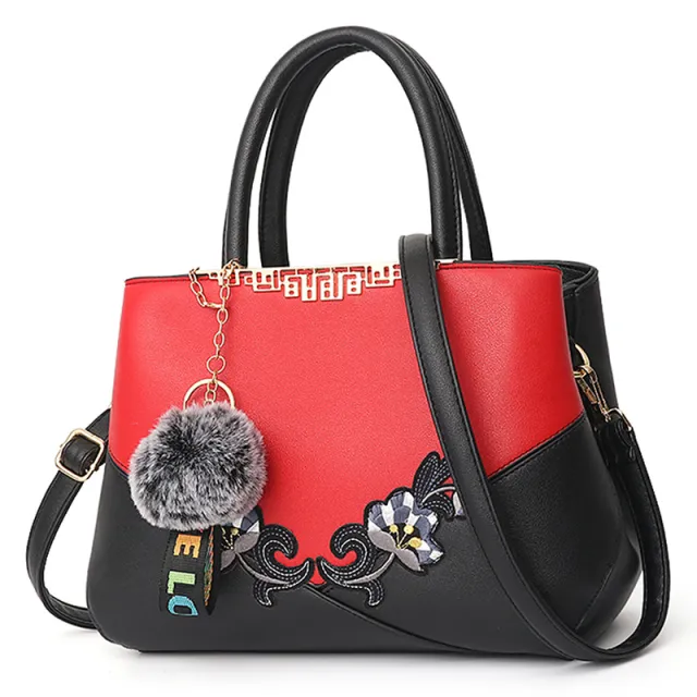 New Fashion Women'S Bag Foreign Trade Handbag Korean Color Contrast Hair Ball Red - Shop at LoveMi