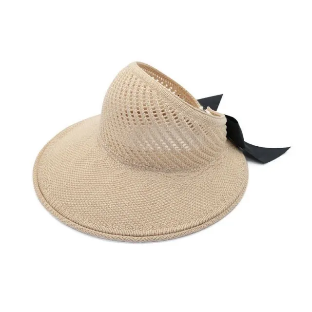 Outdoor Foldable Sun Hat, Bowknot Straw Visor, Knitted Hollow Top Hat, Women Beige - Shop at LoveMi