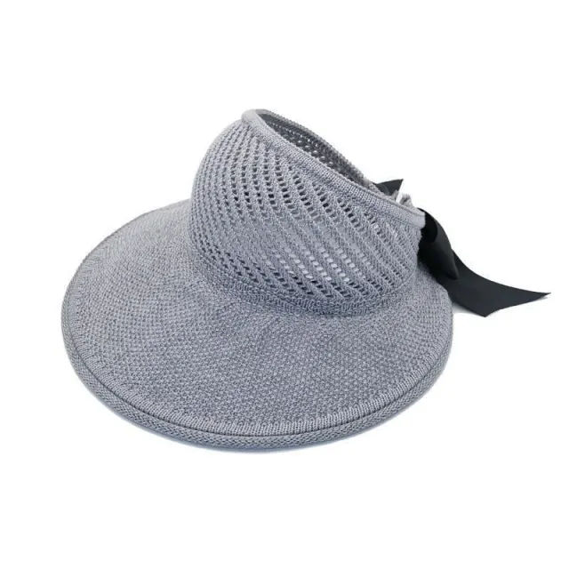 Outdoor Foldable Sun Hat, Bowknot Straw Visor, Knitted Hollow Top Hat, Women Gray - Shop at LoveMi