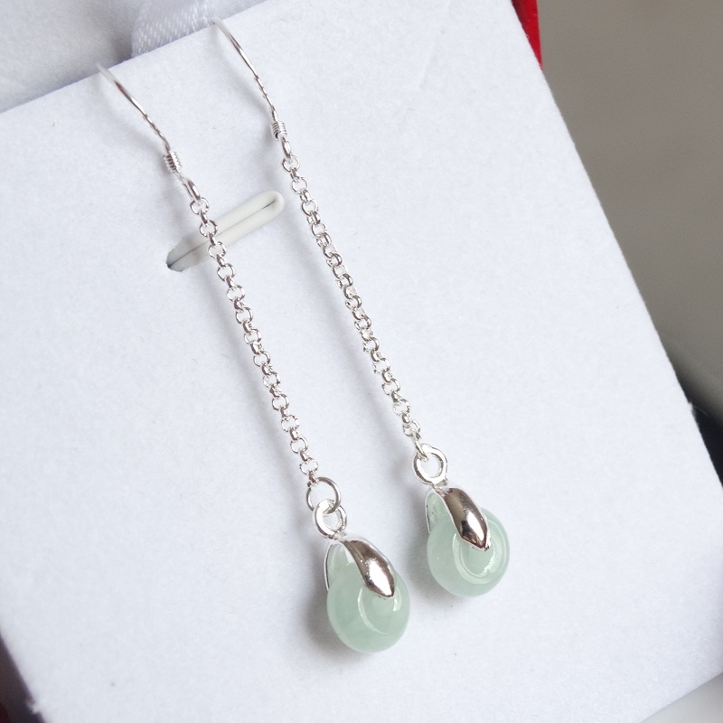 Jade Jade A Goods Jade Earrings 925 Silver Jade Lucky Ring Earrings