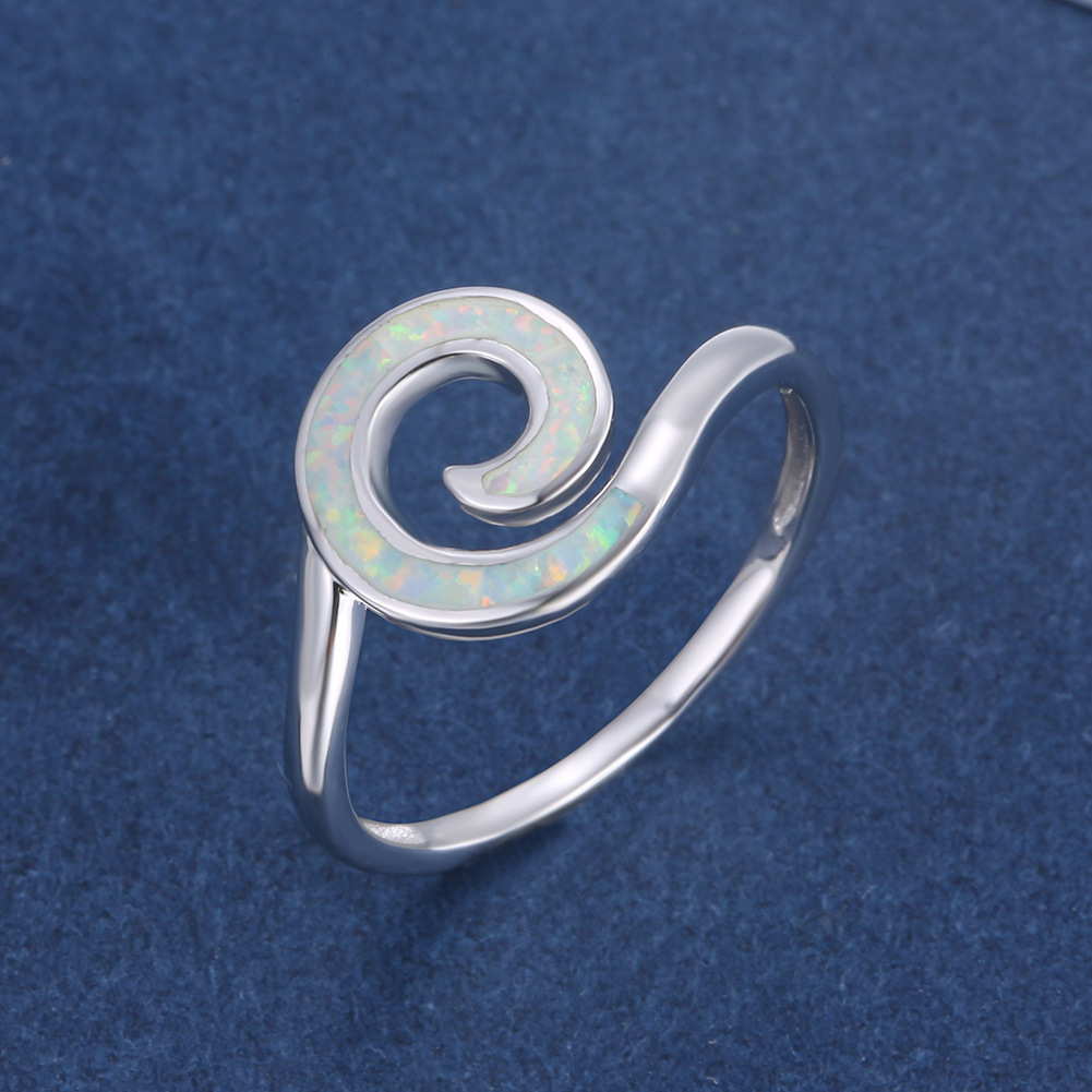 Ermosa Ring Women Men'S Cross-Border Silver White Opal Auspicious Clouds Ring Europe And The United States Fire-Like E-Commerce Jewelry Accessories