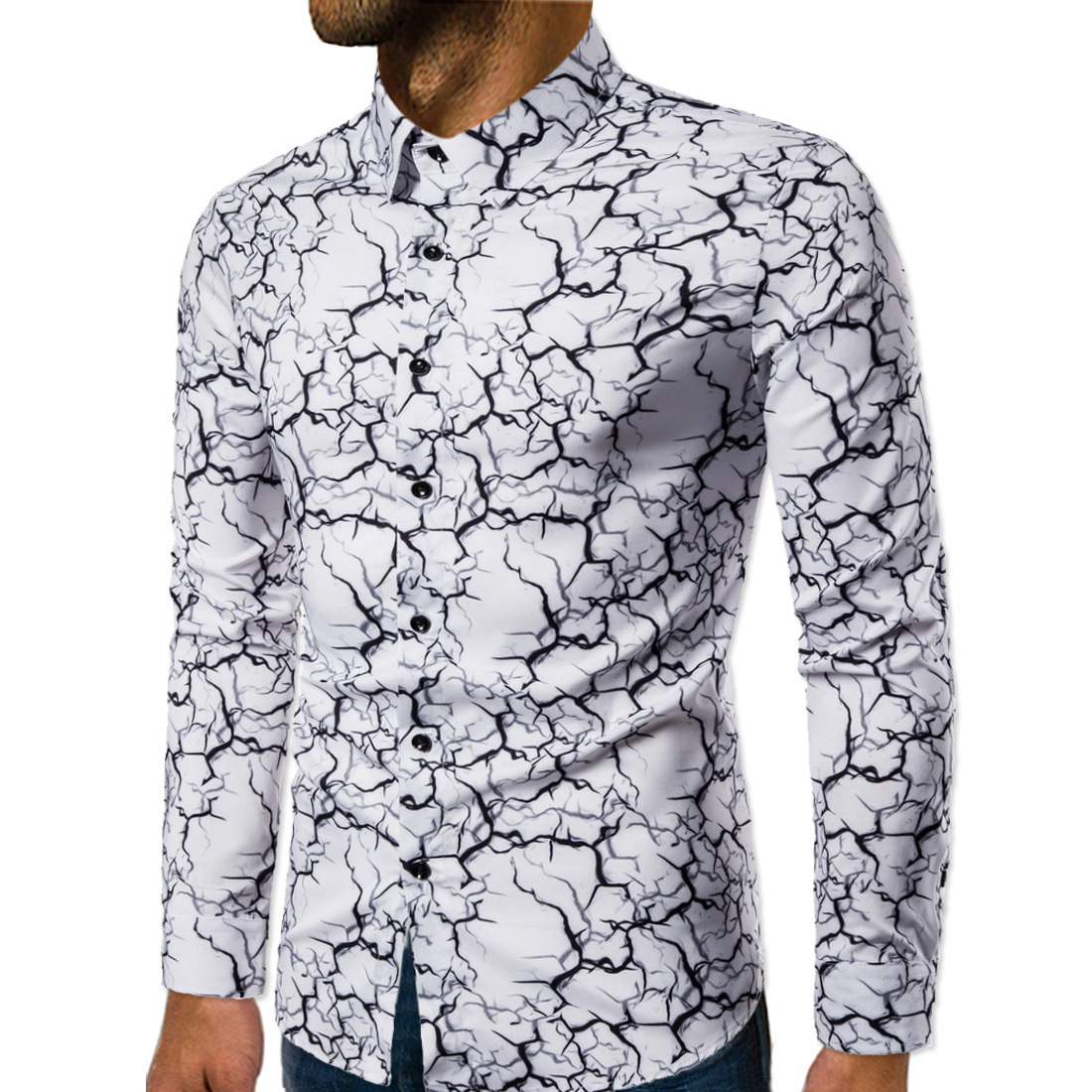 Men's Slim All Match Long Sleeved Shirt Lightning Print Shirt