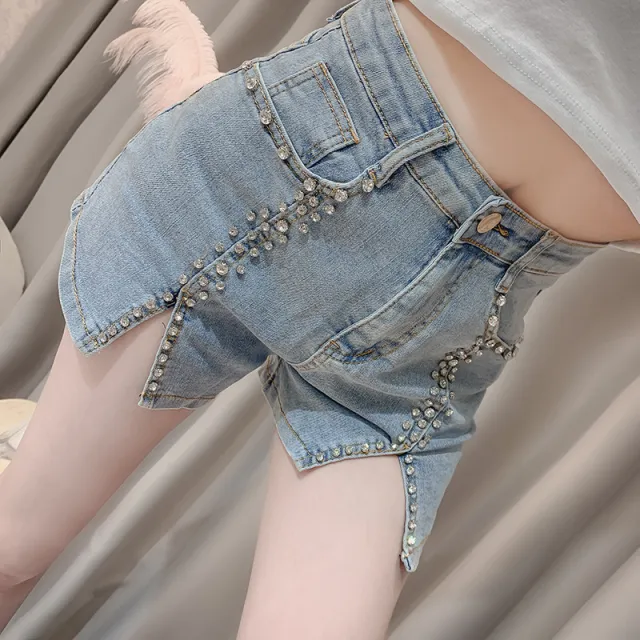 Summer Dress New Style Celebrity Heavy Industry Nail Bead Inlaid Diamond Slim Split Stretch Jeans Women''s Shorts Summer Dress New Style Celebri - Shop at LoveMi