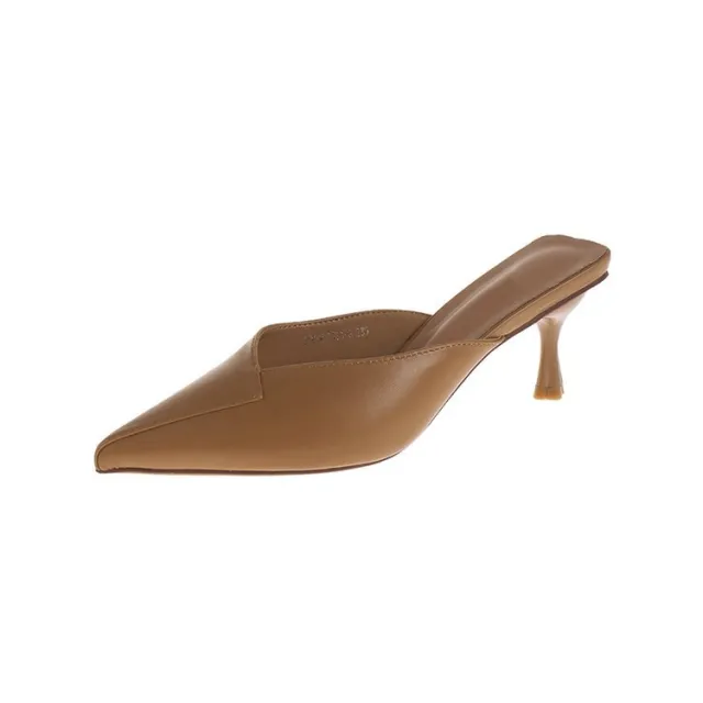 Women's Shoes Summer Pointed Toe Baotou Half Drag Women's Stiletto High Heel Set Foot Fashion Sandals And Slippers Women Khaki - Shop at LoveMi