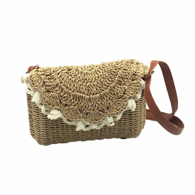 Handmade Straw Bag Summer New Style Woven Bag Lace One shoulder Diagonal Straw Bag Camel - Shop at LoveMi