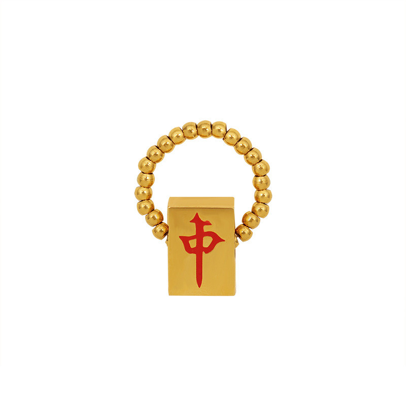 Ethnic Style Mahjong Red Elastic Rope Ring Female Ring Bracelet
