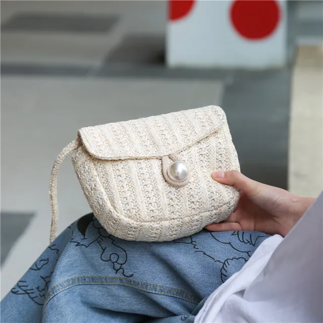 Fashion Imitation Pearl Buckle Diagonal Bag Beige - Shop at LoveMi