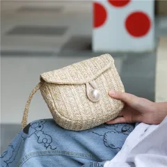 Fashion Imitation Pearl Buckle Diagonal Bag - Khaki - View 1