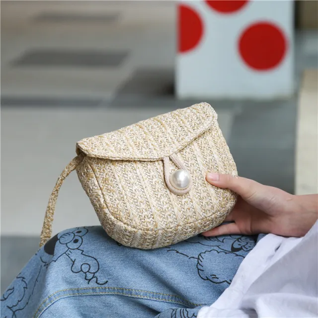 Fashion Imitation Pearl Buckle Diagonal Bag Khaki - Shop at LoveMi