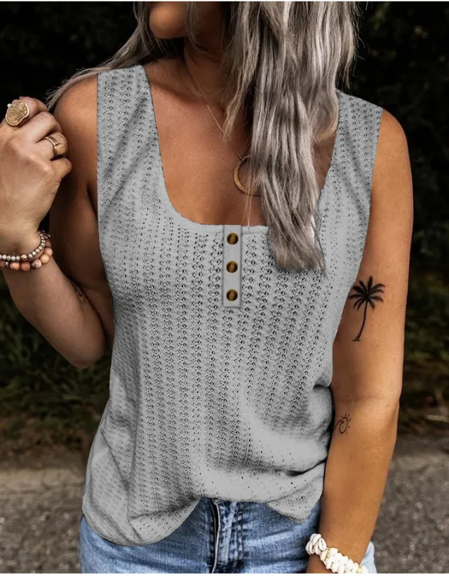 Sleeveless Ladies Stitching Short sleeved T shirt Grey - Shop at LoveMi