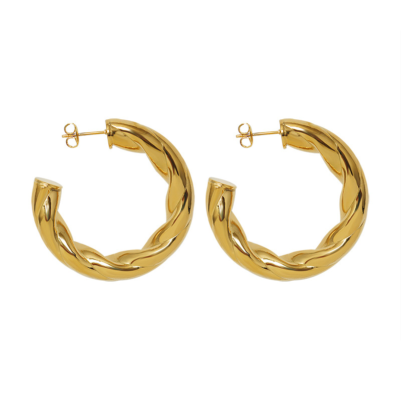 Textured Hollow C-shaped Round Face Slimming Earrings