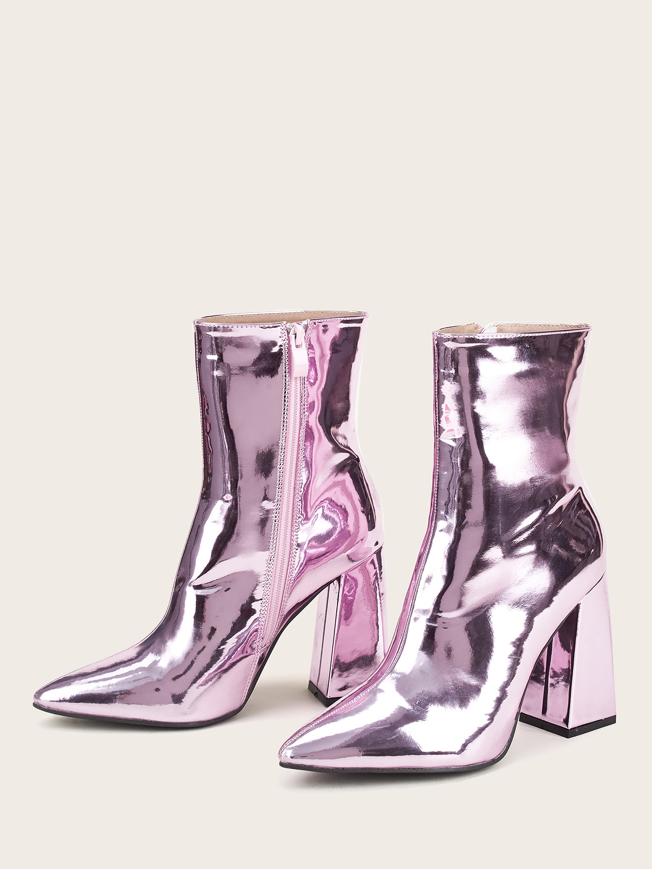 Silver Short Boots Women Autumn And Winter Europe And The United States Pointed Toe Thin Boots Women High heeled Mid tube Fashion Patent Leather Thick heeled Martin Boots Silver - Shop at LoveMi