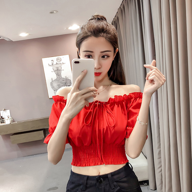 Women's Fashion Strapless Neckline Short Chiffon Shirt