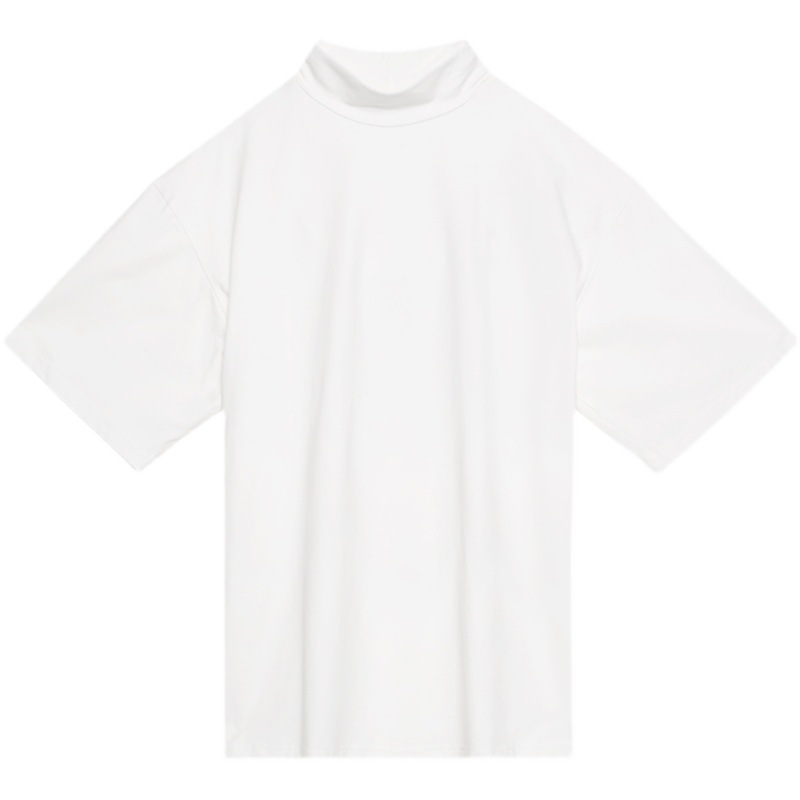 Retro Half High Collar Base Solid Color Short Sleeves