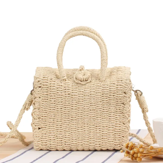 Crossbody Carrying Casual Straw Beach Bag Beige - Shop at LoveMi