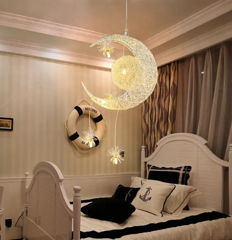 Aluminum Wire Star Moon Chandelier Restaurant Bar