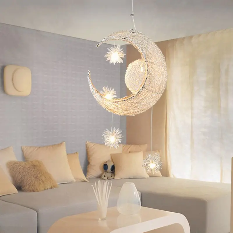 Aluminum Wire Star Moon Chandelier Restaurant Bar