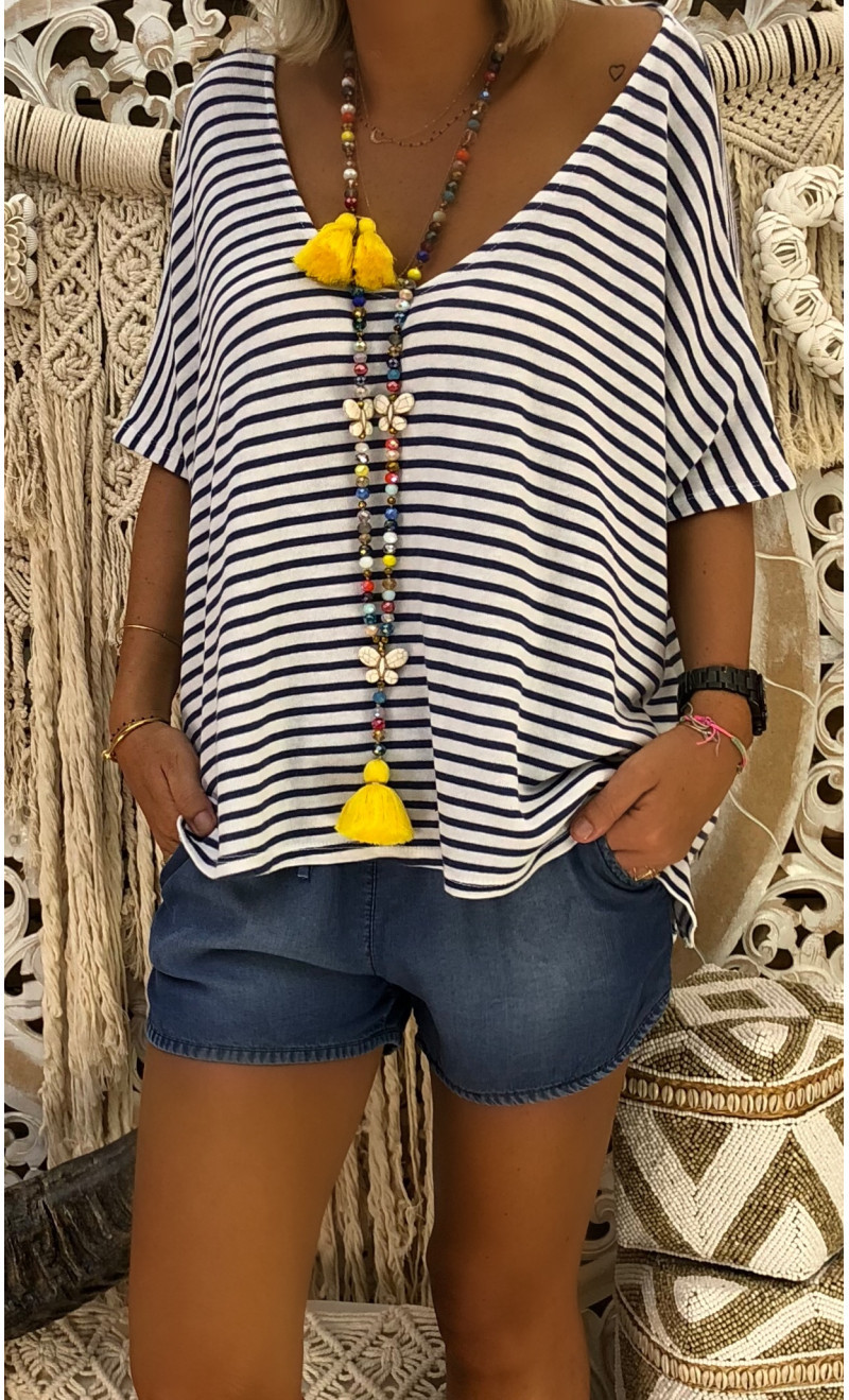 Women's V-neck Plus Size Mid-sleeve Striped Top