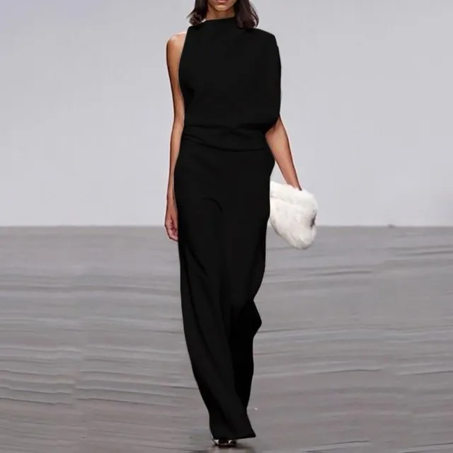 One shoulder Sleeve Casual Commuter Jumpsuit Black - Shop at LoveMi