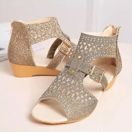 High Top Cut Out Wedge Heel Roman Shoes Gold - Shop at LoveMi