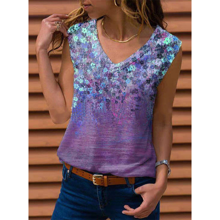Ladies Floral Vest Sleeveless T-shirt