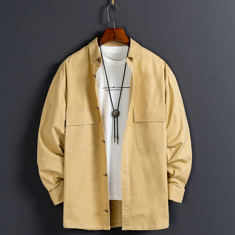 New Men's Long Sleeved Shirt Loose Shirt Solid Color All Match