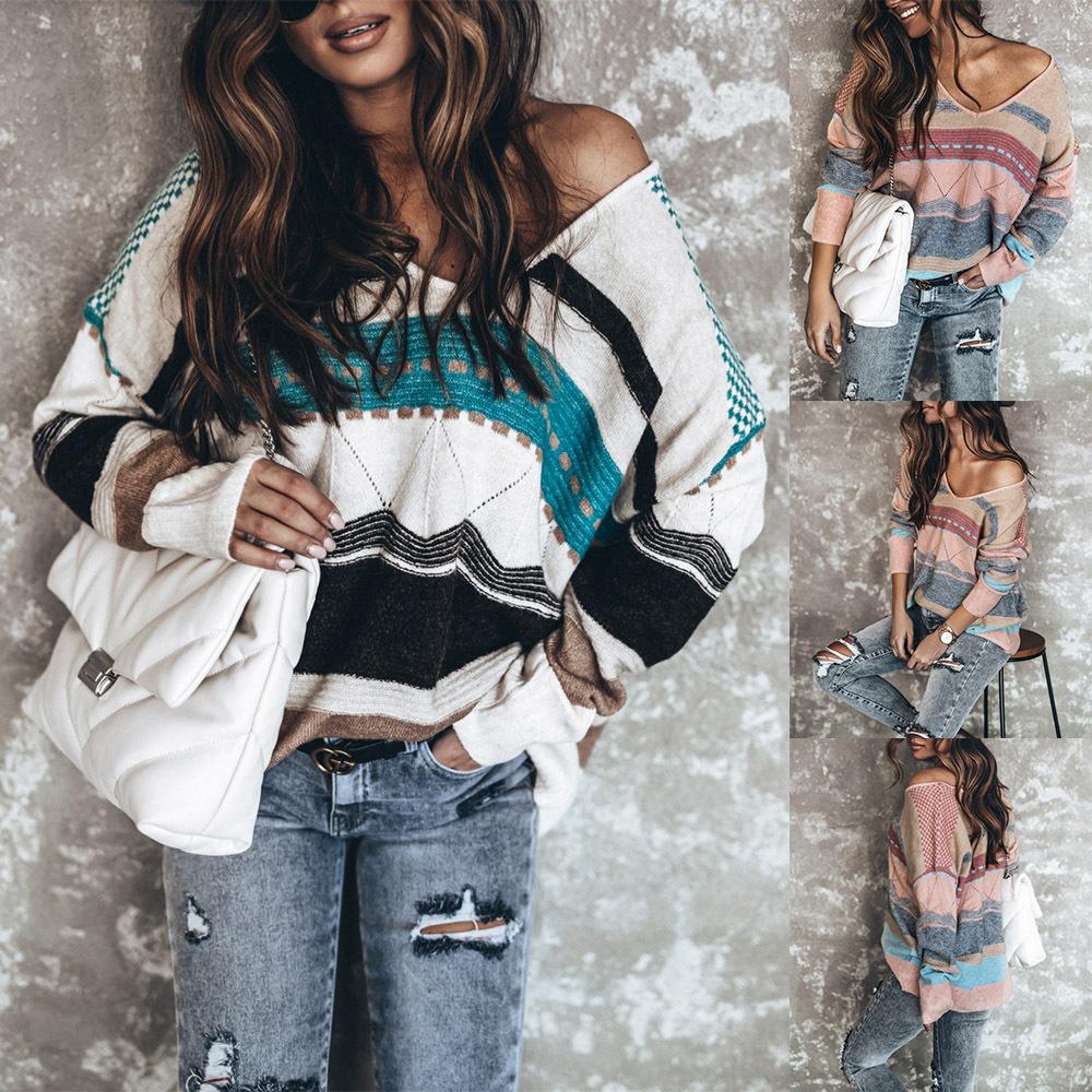 Casual Printed V-neck Long Sleeve Top
