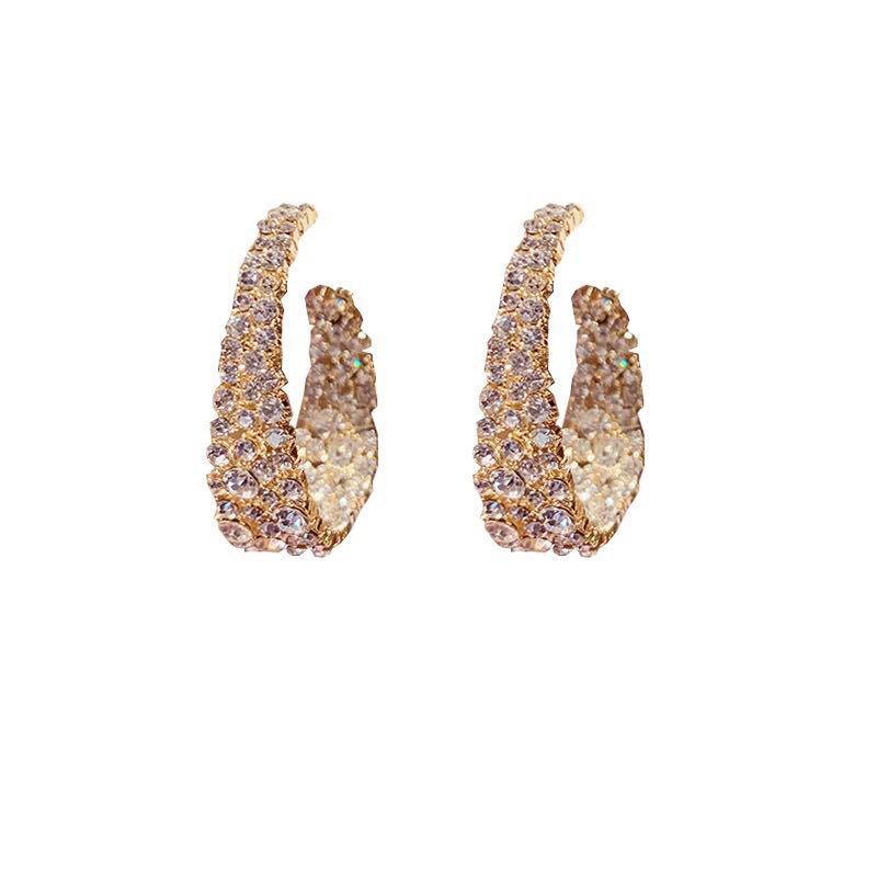 Retro Baroque Exaggerated Temperament Rhinestone Earrings Trendy Personality Exaggerated 