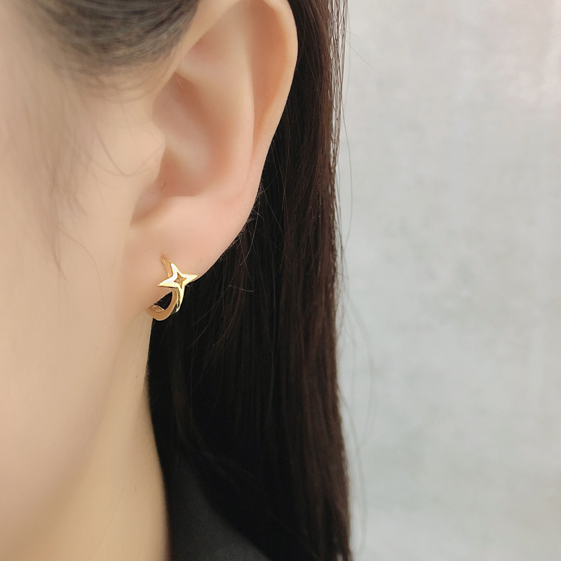 EH1229 Foreign Trade Cross-border Europe And America Flashing Star Personality Fashion S925 White Fungus Buckle Light Body Circle Earrings Earrings Women