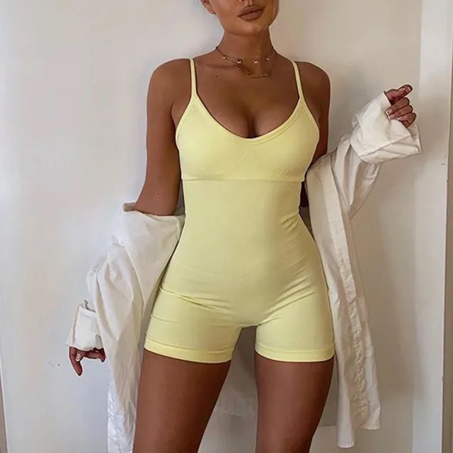 Women's One piece Shorts Tight fitting Camisole Bottoming Shirt Boxer Yoga Dance Jumpsuit Yellow - Shop at LoveMi