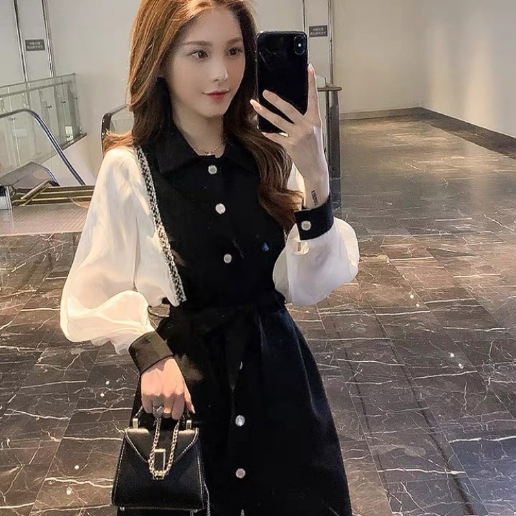 Temperament Stitching Fake Two-piece Dress