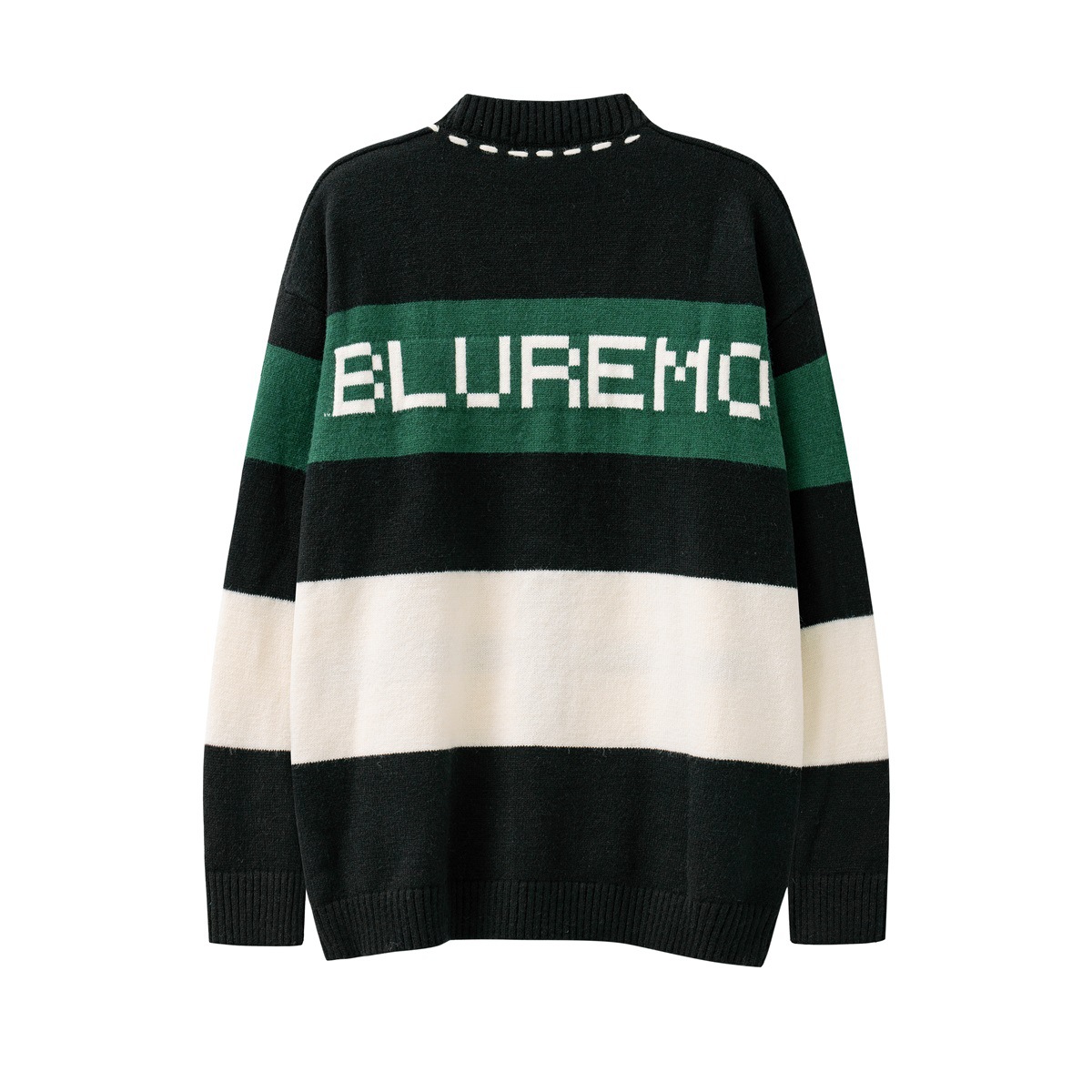 High Street Color Block Single Breasted V-neck Loose Sweater