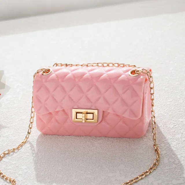 Korean Fashion Solid Color Rhombus Single Shoulder Messenger Fresh Jelly Bag Mobile Phone Coin Chain Small Square Bag Pink - Shop at LoveMi