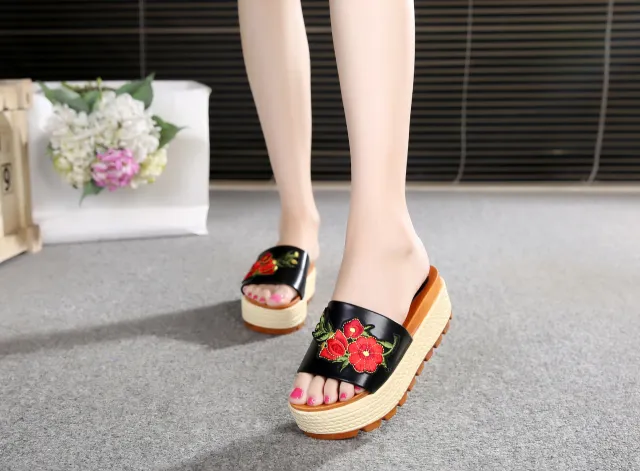 Sandals And Slippers Women'S Shoes Summer And Korean Version Of High Heeled Wedge Heeled Thick Bottom, All Match Non Slip Inner Heightening, White ... Black - Shop at LoveMi
