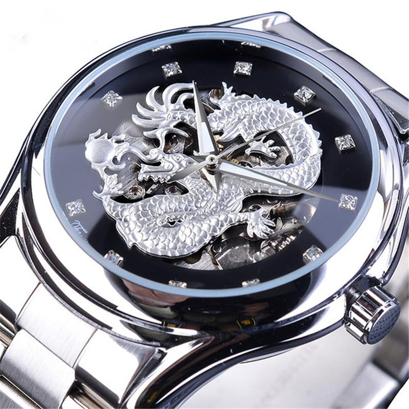Edelstahl Hollow Dragon Face Uhr Hohl Wasserdicht Automatik Mechanisch - Bild 7 von 8
