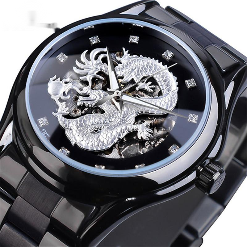 Edelstahl Hollow Dragon Face Uhr Hohl Wasserdicht Automatik Mechanisch - Bild 6 von 8