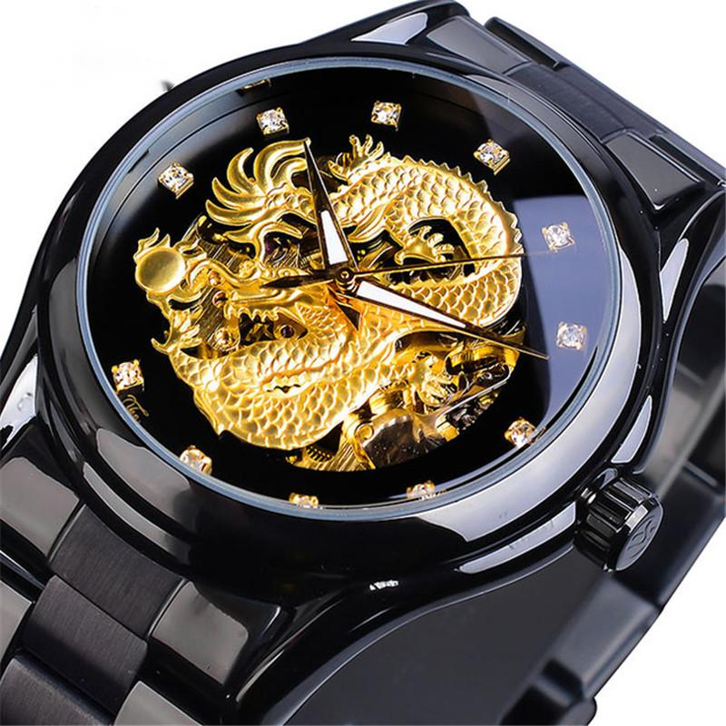 Edelstahl Hollow Dragon Face Uhr Hohl Wasserdicht Automatik Mechanisch - Bild 5 von 8