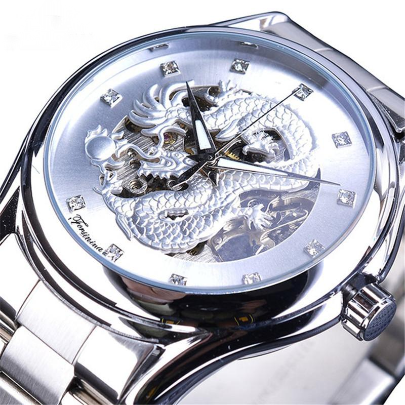 Edelstahl Hollow Dragon Face Uhr Hohl Wasserdicht Automatik Mechanisch - Bild 8 von 8