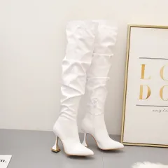 New Large Zize Foreign Trade High-heeled Over-the-knee Boots Women's Straight And Thin White Boots - White - View 1