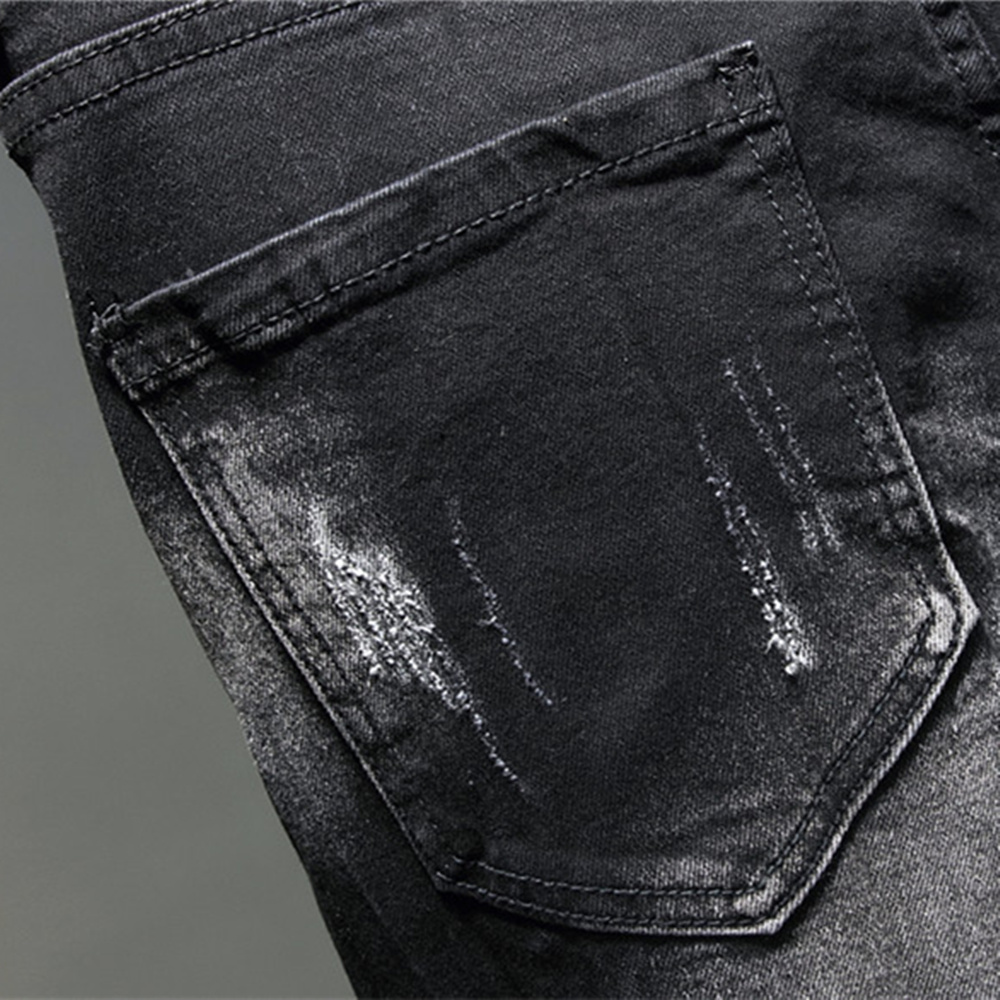 Title 4, Mens black body fitted PP wash jeans, ragged c...