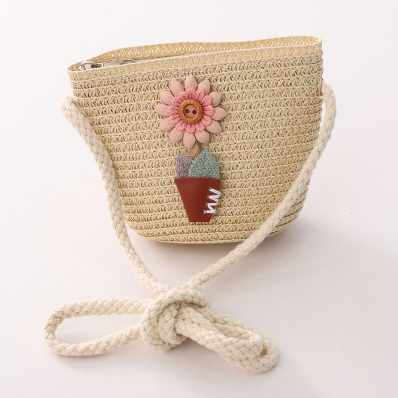 Children'S Straw Woven Bag Summer Korean Fashion Diagonal Bag Coin Purse