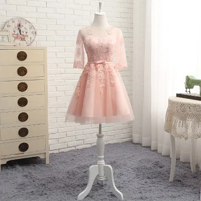 New Spring And Autumn Wedding Mid-Length Banquet Evening Dress In Sleeves For Girlfriends And Bridesmaid Dresses - Short-L