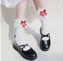 Japanese Strawberry Tube Socks Lolita Mesh Summer Cotton Socks Cute Girl Lace Socks - White - View 1