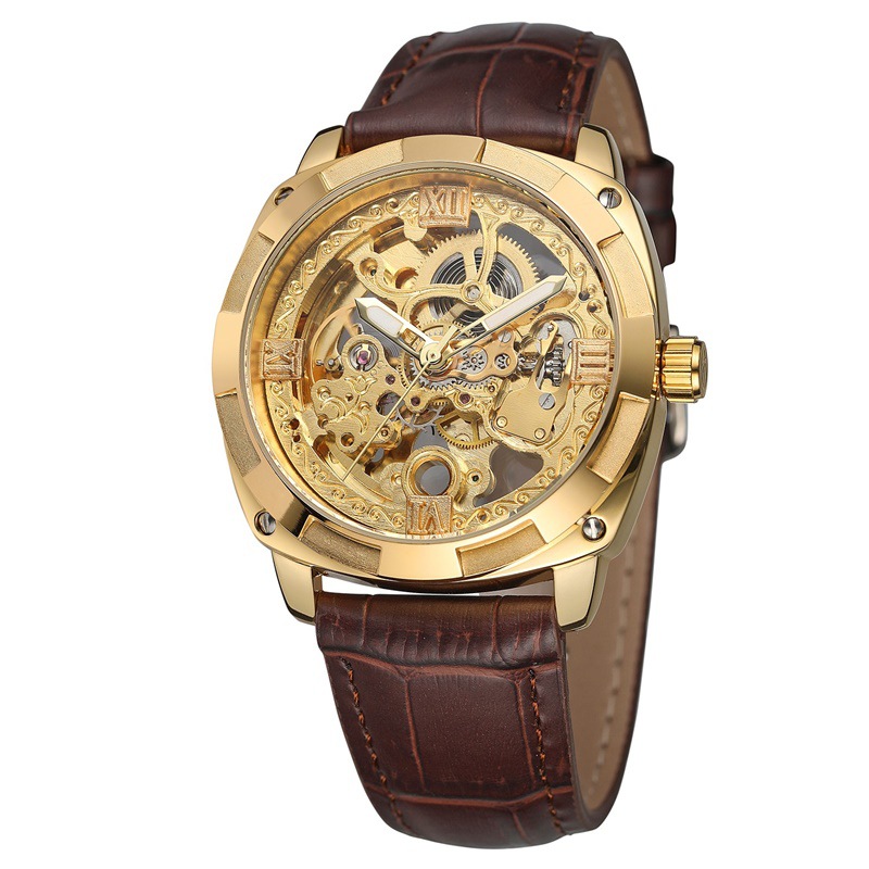Men's watch mechanical watch with belt double through bottom hollow