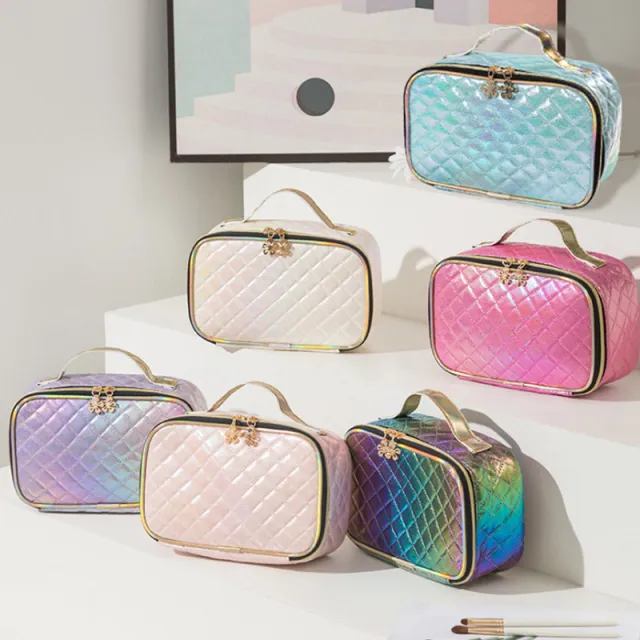 Diamond Grid Cosmetic Bag Symphony Laser Wash Bag Ladies Cosmetic Storage Bag Purple - Shop at LoveMi