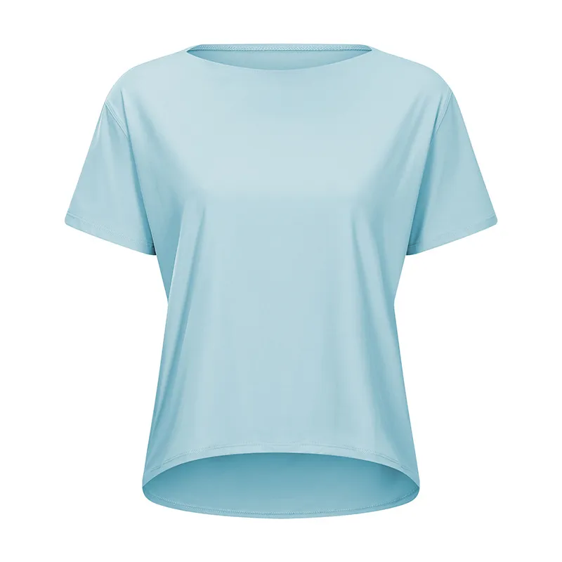 Shinbene Solto Ajuste Esporte Treinamento Camisas De Manga Curta Mulher Nu Sentir Anti-Suor Yoga Ginasio Atletico Camiseta Topos - Cyan