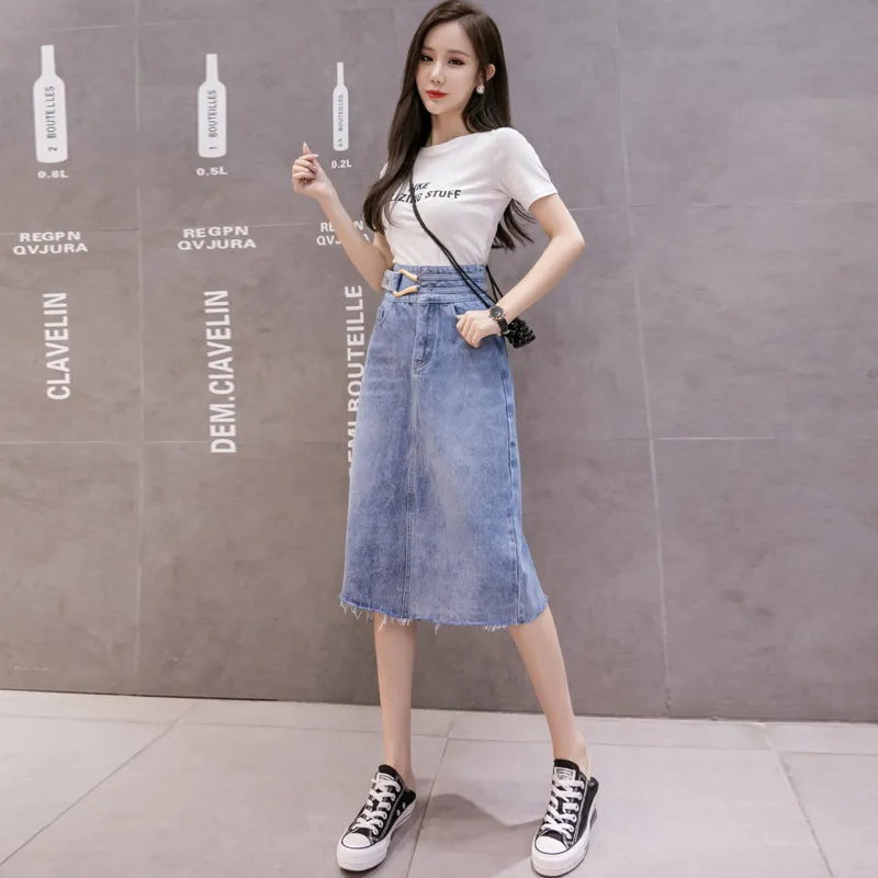 Fashion Women's High Waist All-Match Denim Skirt - Light Blue