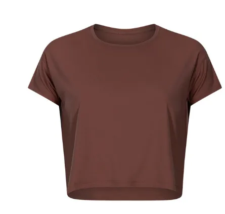 Spring New Yoga Tops Women'S Round Neck Half Length Sports Loose Breathable Running Sports Fitness Short Sleeves Brown - Shop at LoveMi
