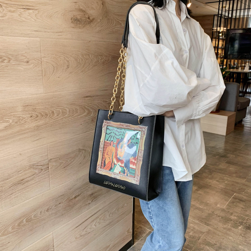 Painting Oil Painting Girl Literary Retro Large-Capacity Chain Bag