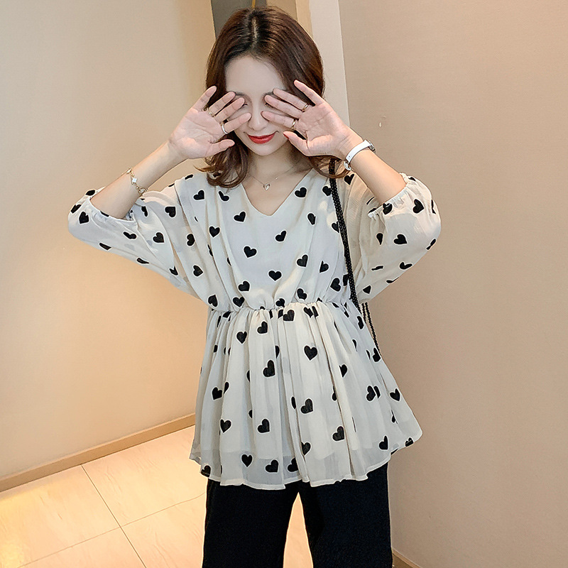 Fashion Style Western Chiffon Maternity Temperament Blouse And Casual Pants Two-Piece Suit